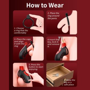 Fitting steps for the silicone vibrating chastity cage and base ring