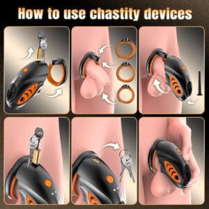 Control instructions for the silicone e-stim chastity cage and mobile app