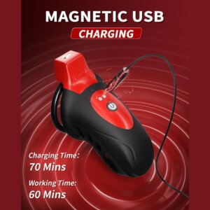 Magnetic USB charging cable and charging details for the vibrating chastity cage